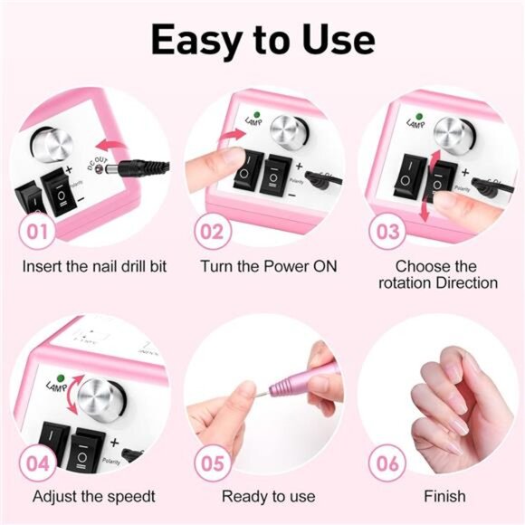 20000RPM Electric Nail Drill Professional Nail File Drill Acrylic Nails Kit - Picture 6 of 7